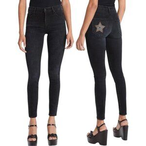 MOTHER Jeans The High Waisted Looker Embroidered‎ Washed Black Blackbird